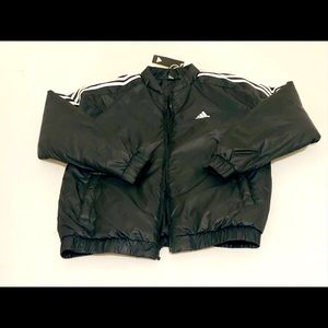 Adidas NWT Black bomber jacket with white stripes